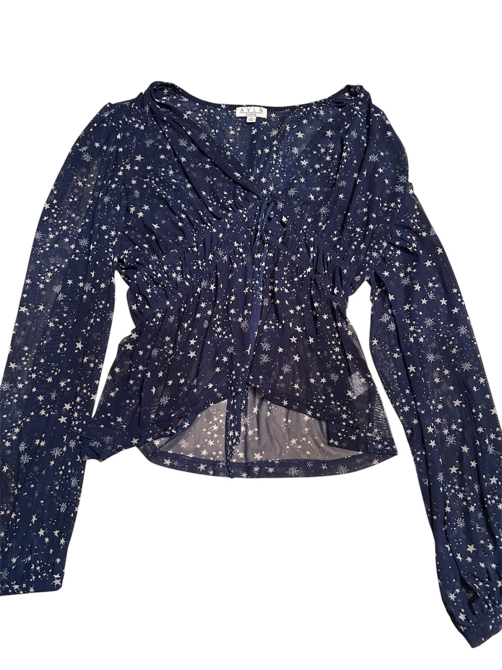 AVLN Studio Navy Star-Print Long Sleeve  Top